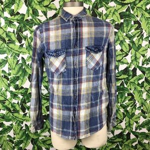 Zara Man Blue Yellow Plaid Button Down Shirt